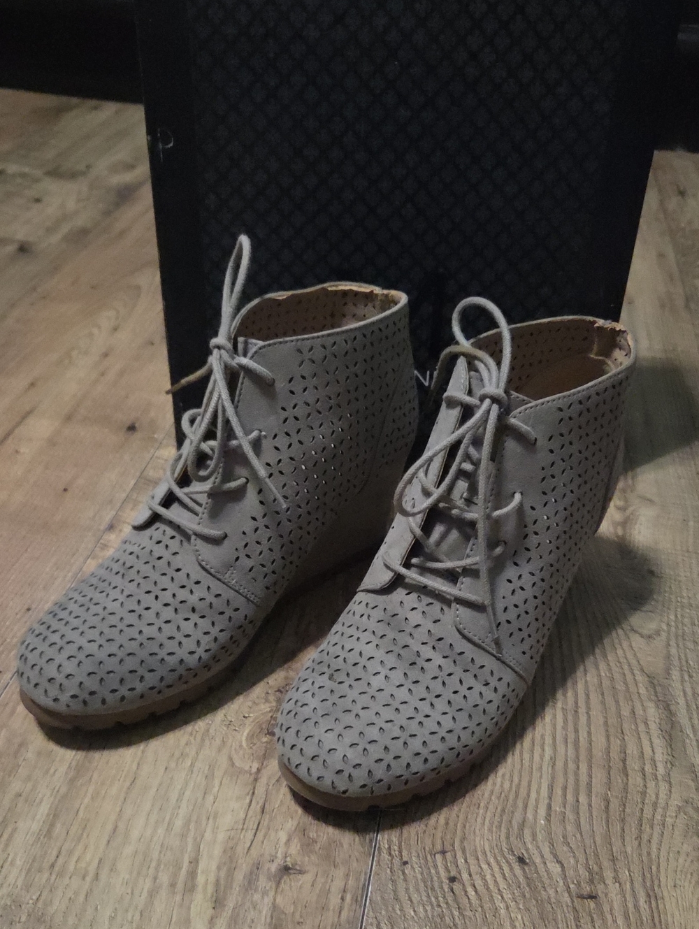 Massini | Montana Lace-Up Perforated Wedge Booties - Light Taupe